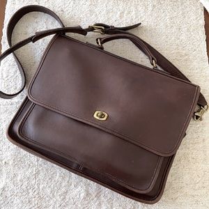 Vintage 1990s Coach Rare Briefcase Brown Leather Messenger Bag #5161